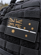 Load image into Gallery viewer, Thin white line Australian flag PVC patch on black tactical MOLLE webbing — Medical
