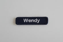 Load image into Gallery viewer, Navy blue patch with 'Wendy' text on a light gray background
